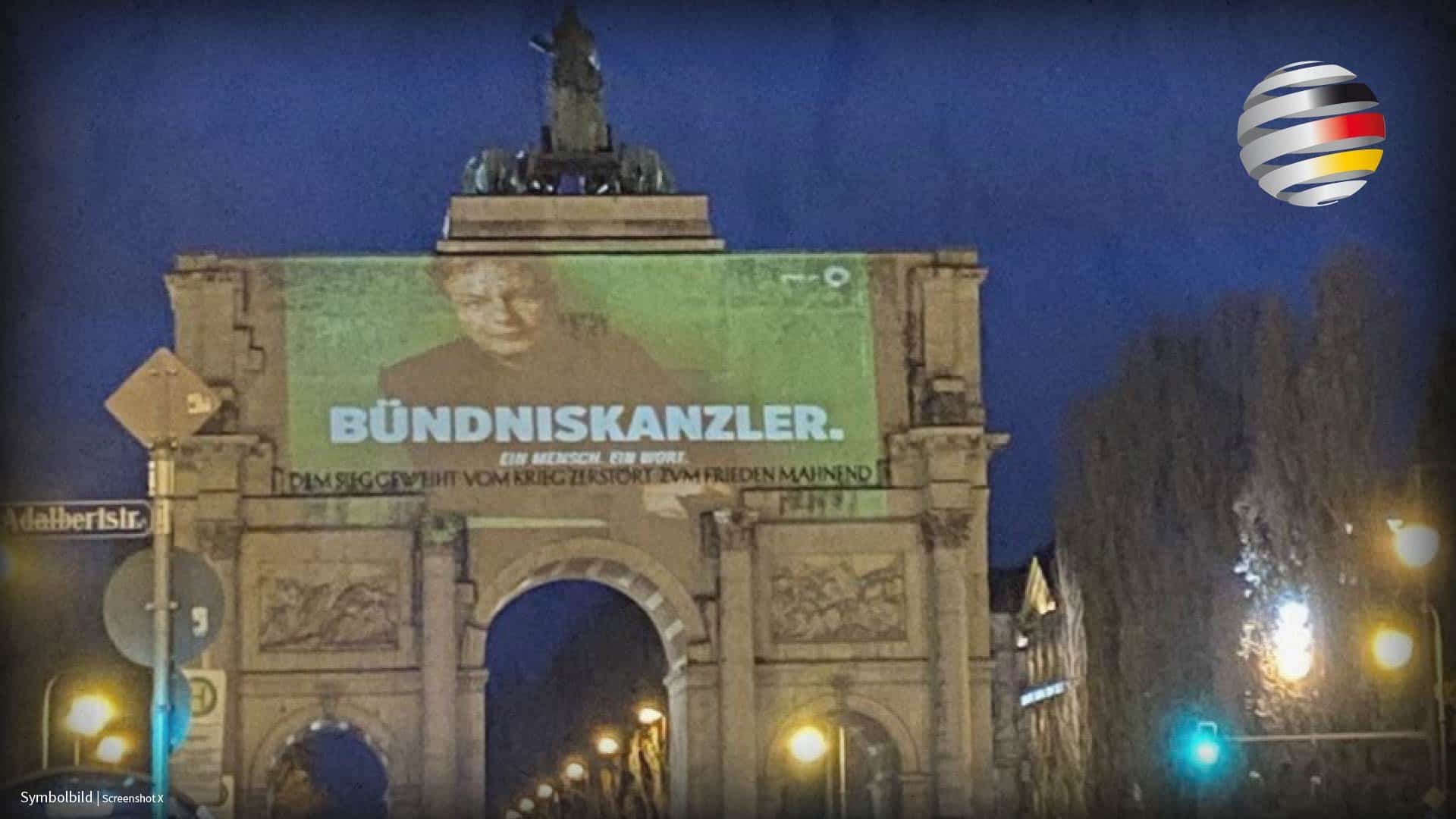 Bizarre Inszenierung: „Ökodiktator“ Robert Habeck lässt sich auf Münchner Siegestor projizieren