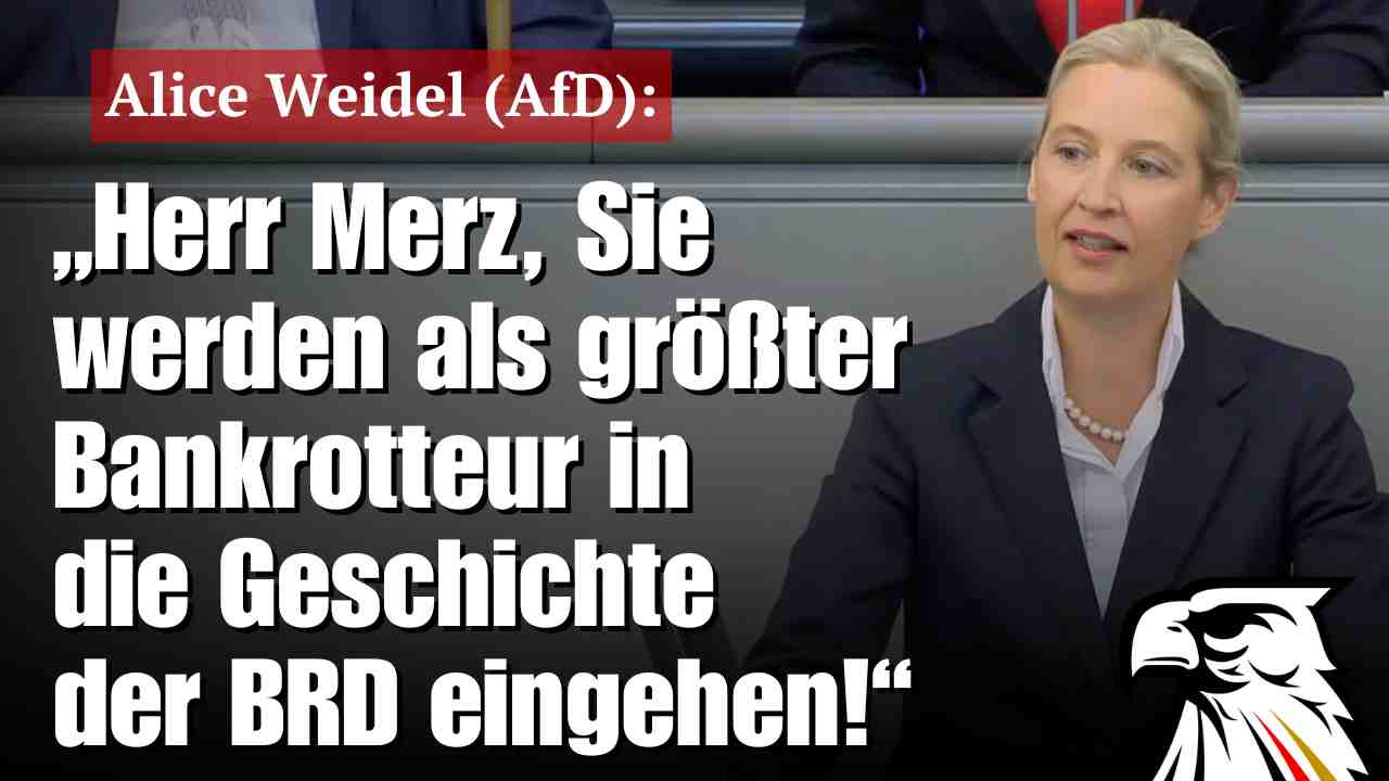 Alice Weidel (AfD): „Herr Merz, Sie werden als größter Bankrotteur in die Geschichte der BRD eingehen!“