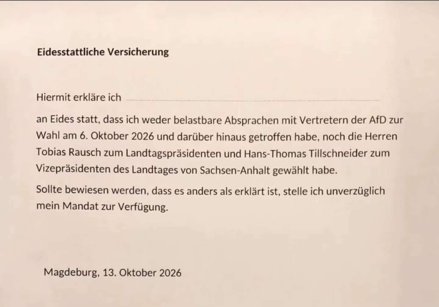 Die im Artikel erwähnte eidesstattliche Versicherung